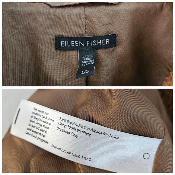 Eileen Fisher Suri Alpaca Wool Notch Collar Jacket Dark Clay L - Picture 16 of 16